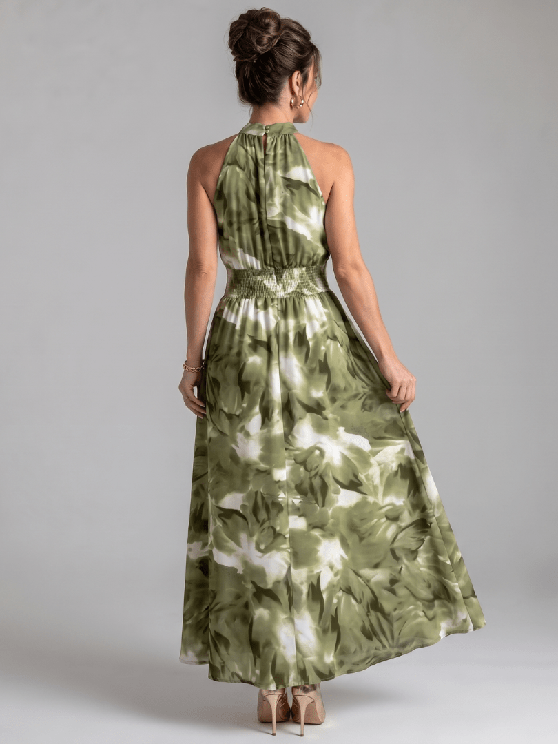 Olivia | Robe midi à taille froncée avec imprimé abstrait