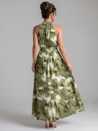 Olivia | Robe midi à taille froncée avec imprimé abstrait