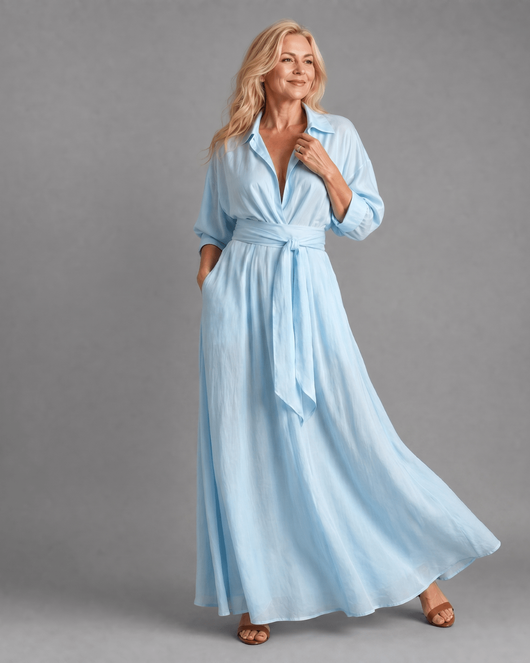 Zelith | Robe Midi à Manches Longues avec Ceinture