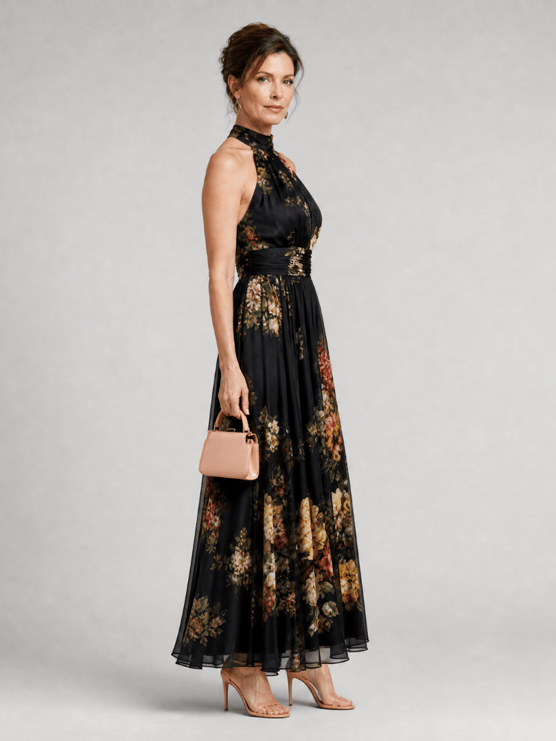 Sior | Robe Midi Fleurie à Col Halter