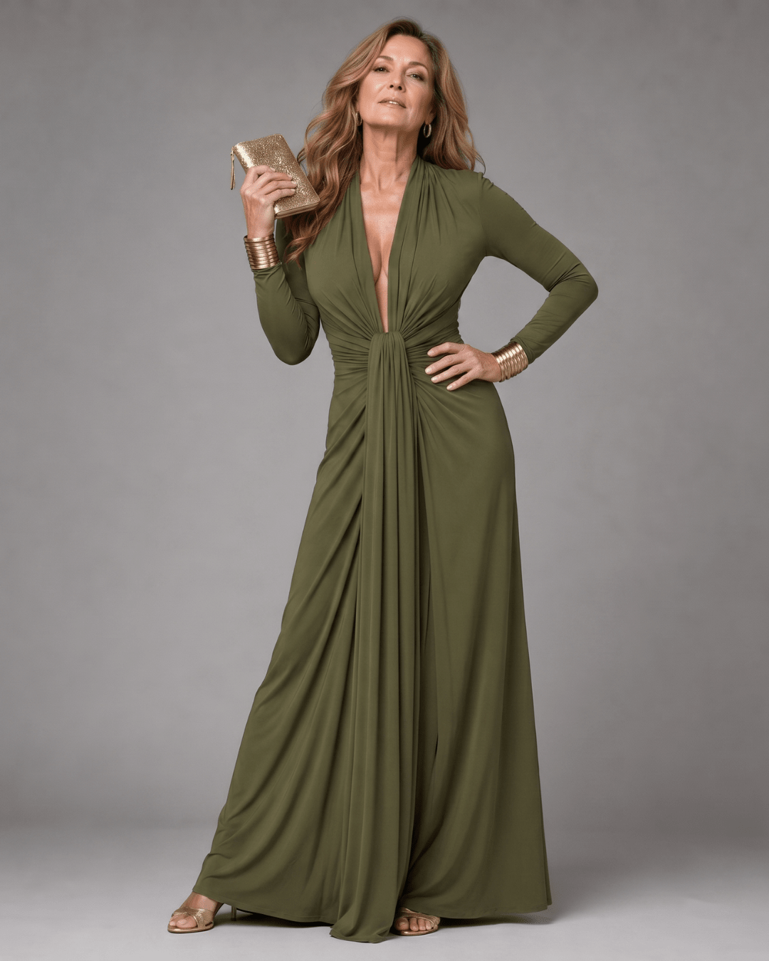 Vimmer | Robe Maxi à Manches Longues avec Décolleté en V Profond
