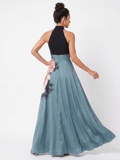 Olympas | Robe Maxi à Col Halter et Jupe à Motifs Floraux