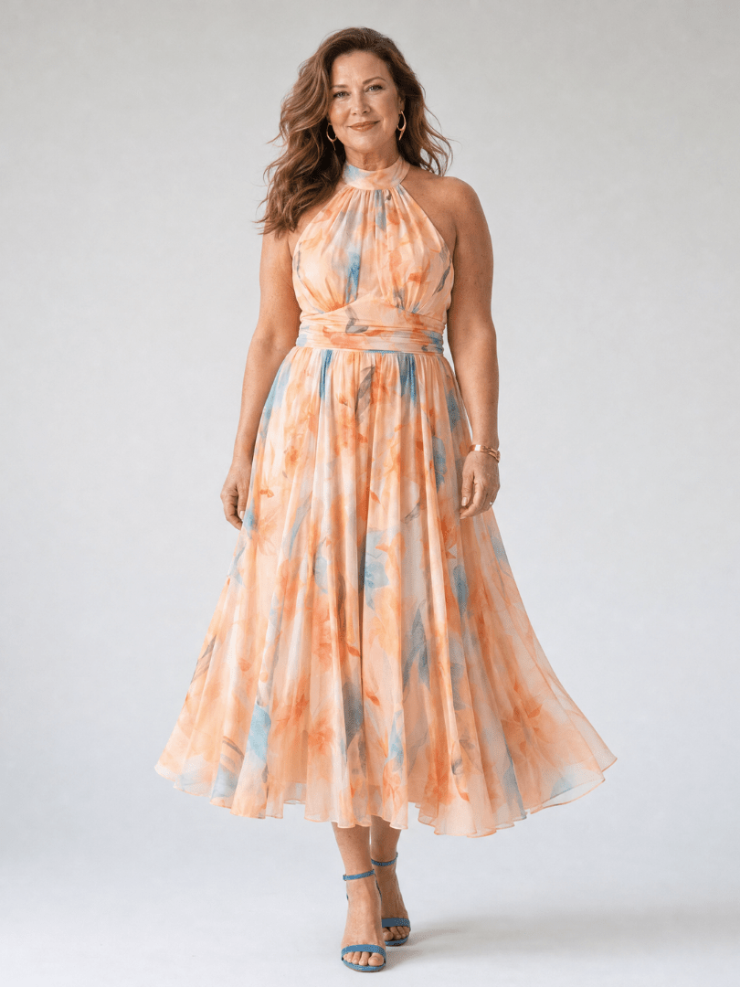 Elin | Robe Midi à Encolure Halterneck