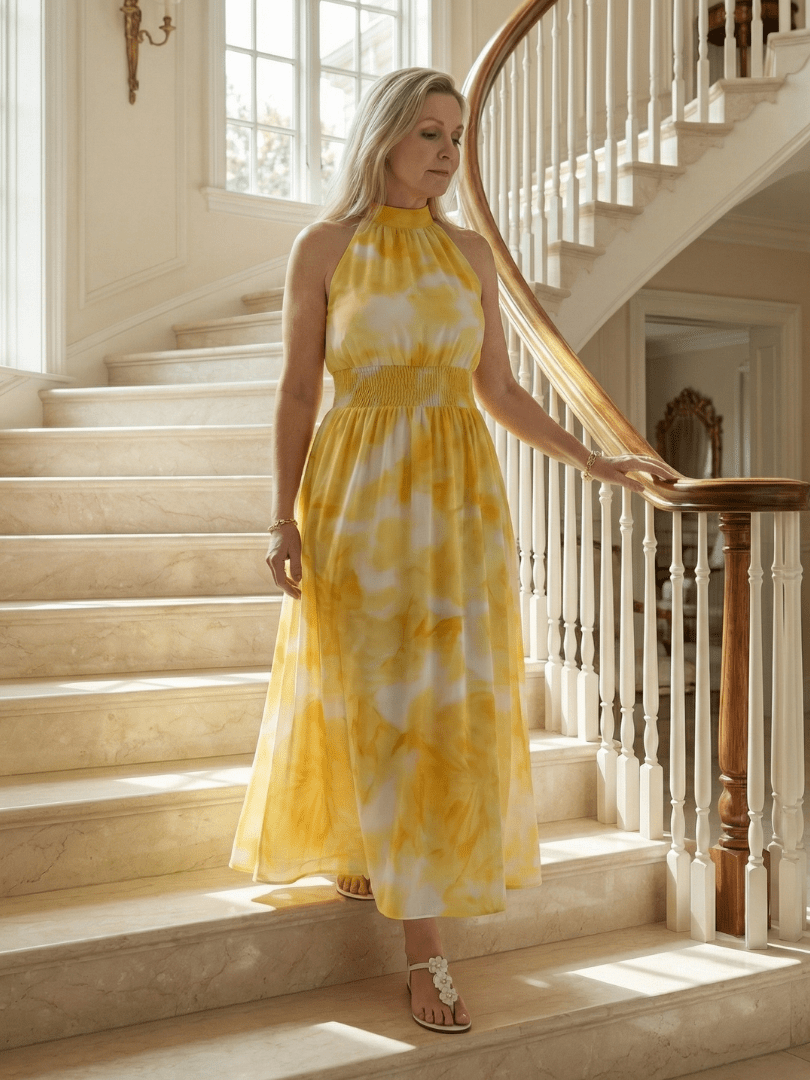 Sylin | Robe Midi à Col Halter Froncée
