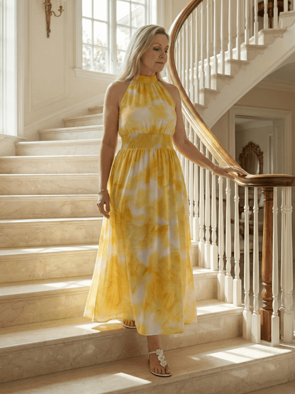 Sylin | Robe Midi à Col Halter Froncée