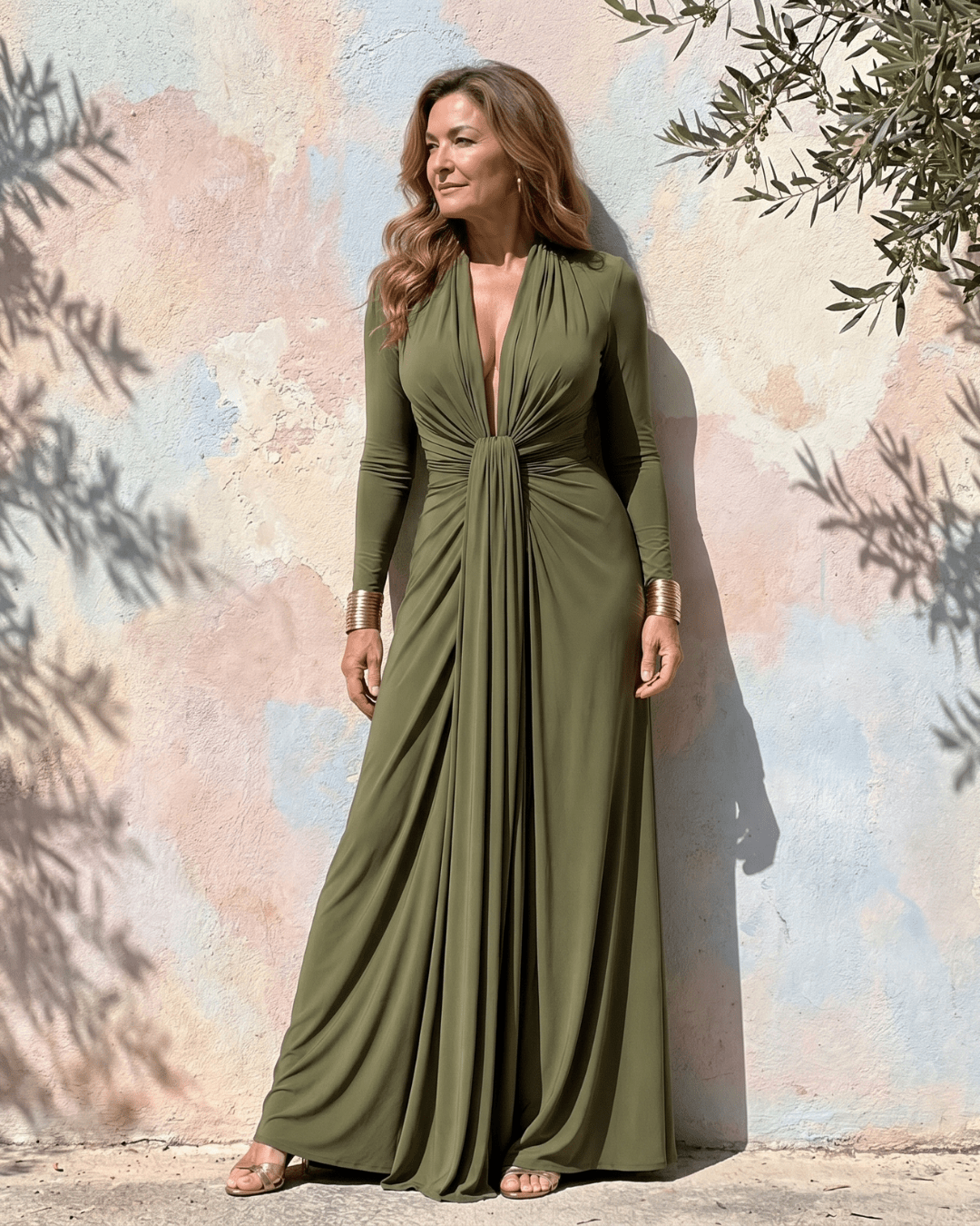 Vimmer | Robe Maxi à Manches Longues avec Décolleté en V Profond