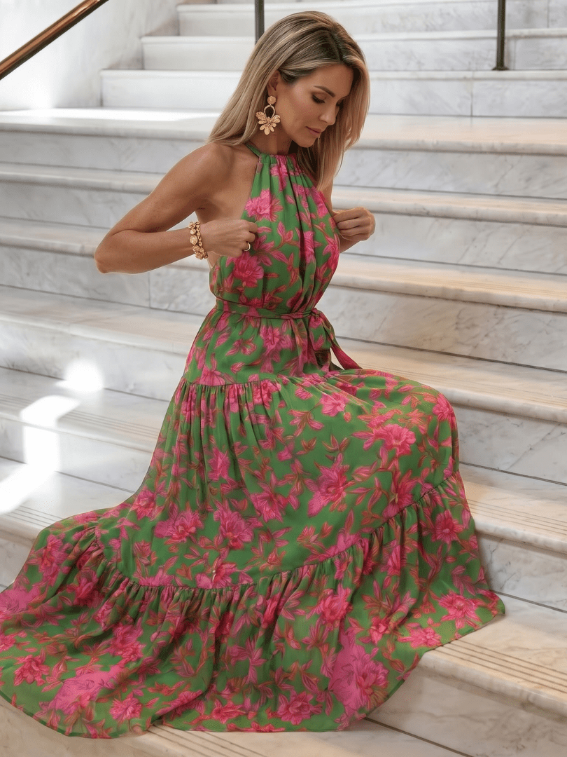 Rowen | Robe Midi Drapée à Encolure Halterneck