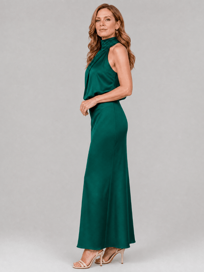 Nopal | Robe Midi sans Manches à Décolleté Drapé