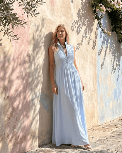 Virelia | Robe Maxi Fluide sans Manches à Col