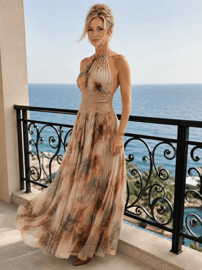 Elavenue | Robe Maxi à Col Halter et Ceinture en Dentelle