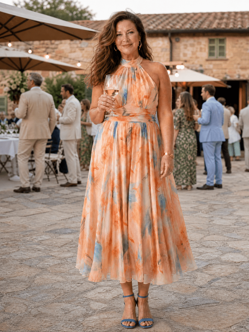 Elin | Robe Midi à Encolure Halterneck