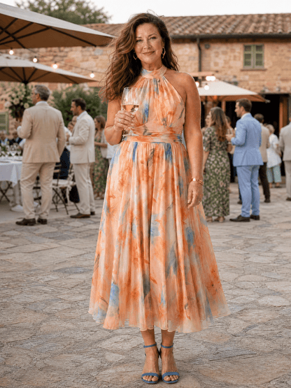 Elin | Robe Midi à Encolure Halterneck