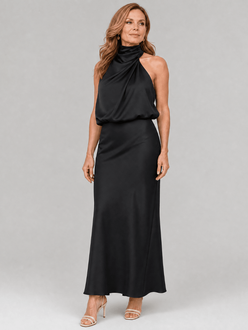 Nopal | Robe Midi sans Manches à Décolleté Drapé