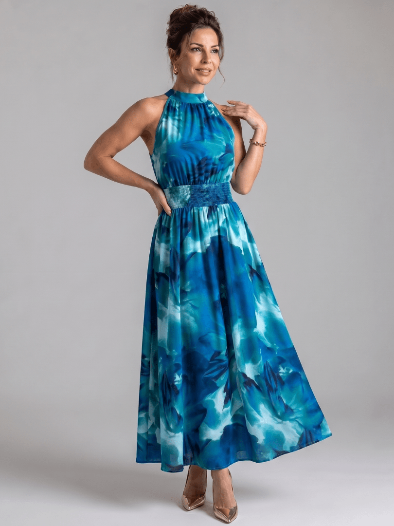 Olivia | Robe midi à taille froncée avec imprimé abstrait