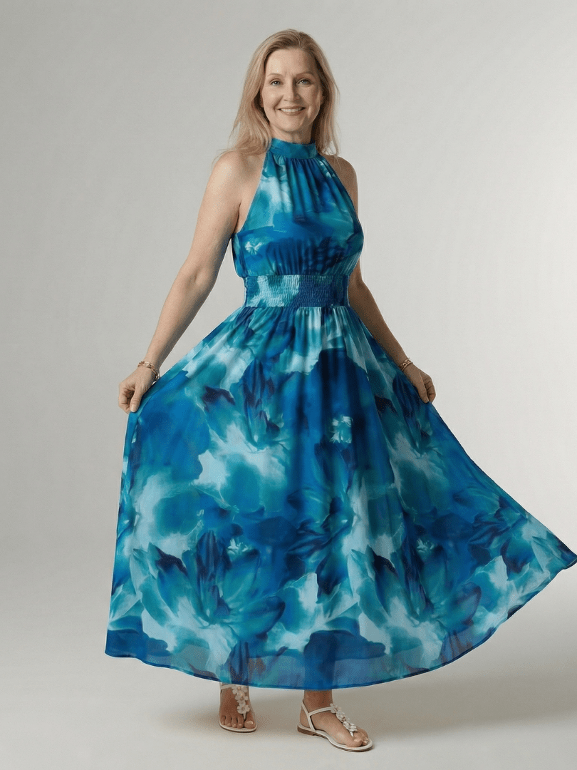 Sylin | Robe Midi à Col Halter Froncée