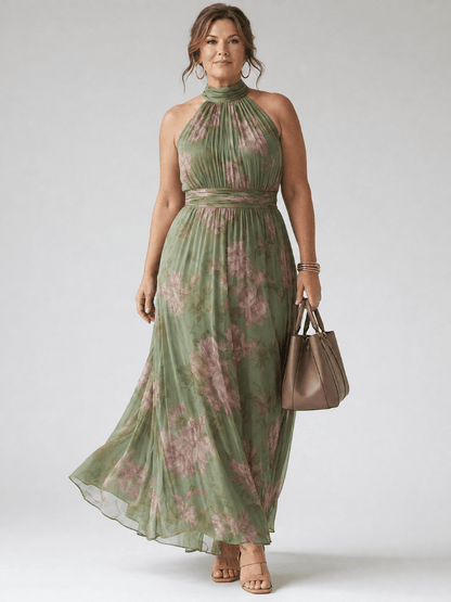 Mirelle | Robe Midi à Col Halter avec des Fronces