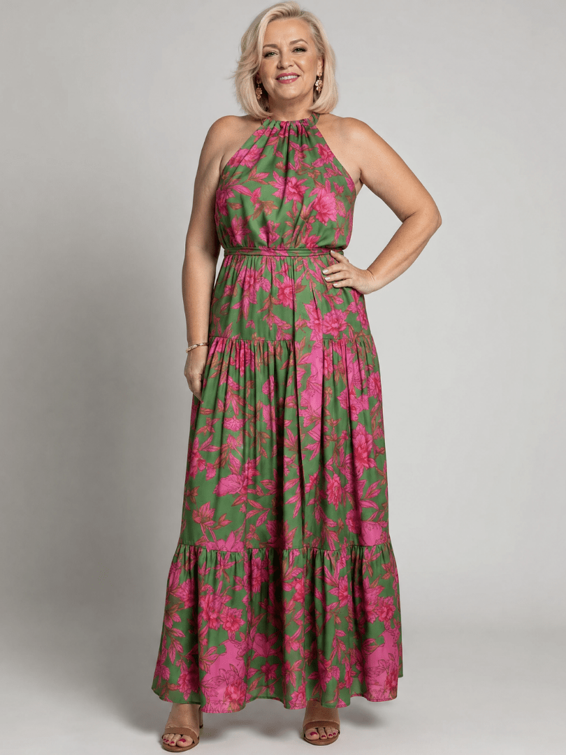 Rowen | Robe Midi Drapée à Encolure Halterneck