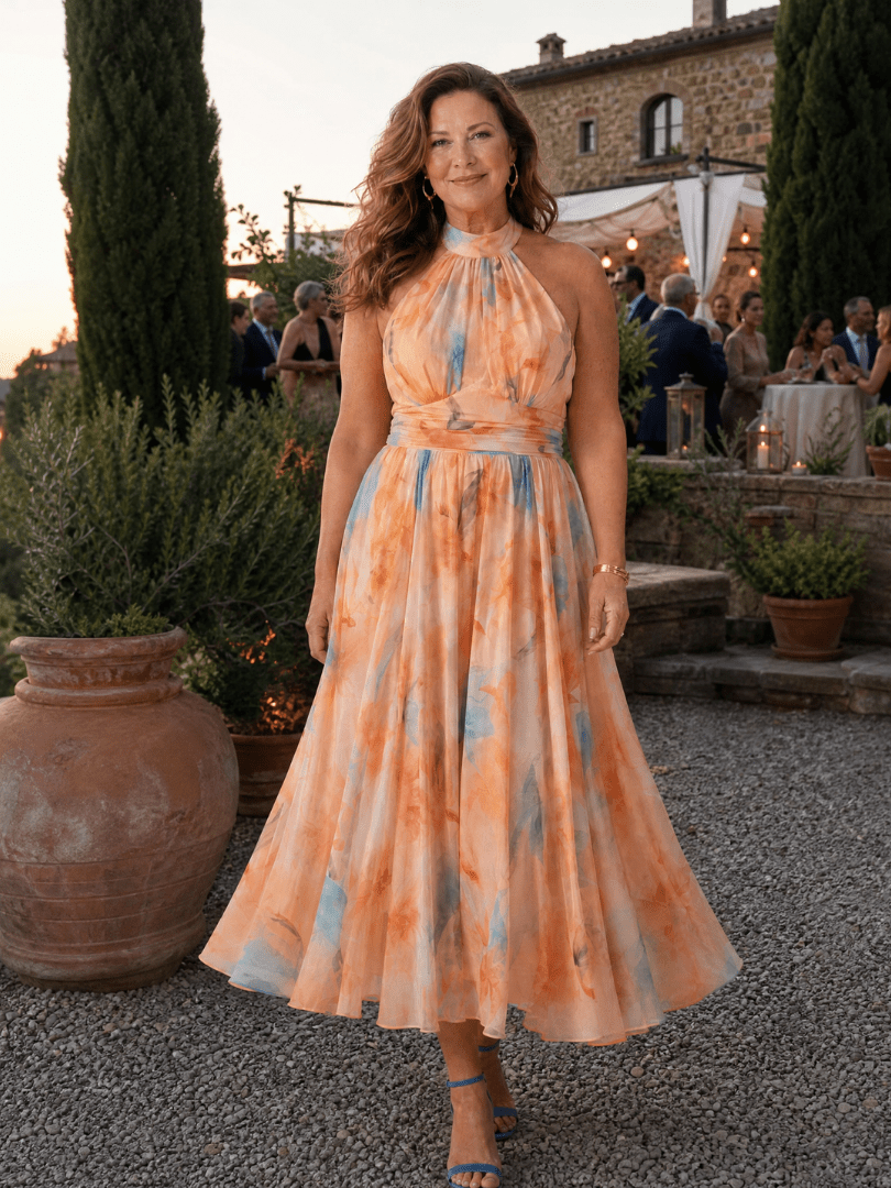 Elin | Robe Midi à Encolure Halterneck