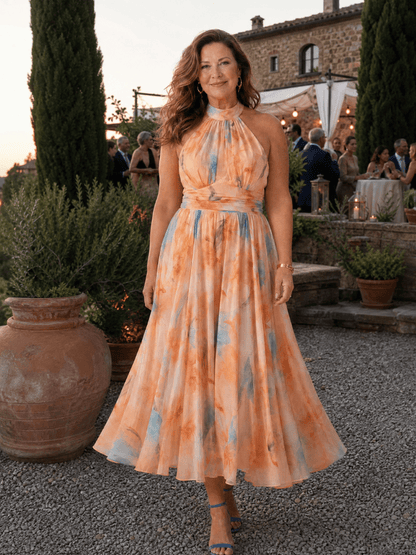 Elin | Robe Midi à Encolure Halterneck