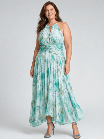 Portia | Robe Midi Plissée à Encolure Halterneck
