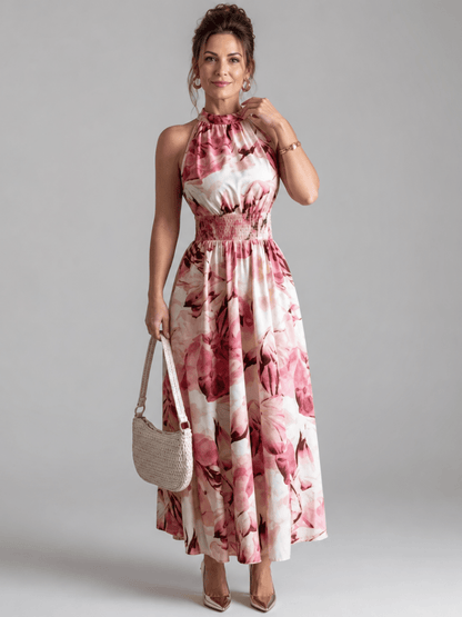 Olivia | Robe midi à taille froncée avec imprimé abstrait