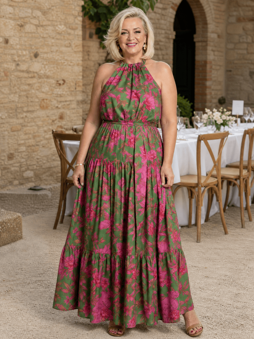 Rowen | Robe Midi Drapée à Encolure Halterneck
