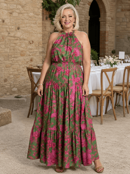 Rowen | Robe Midi Drapée à Encolure Halterneck
