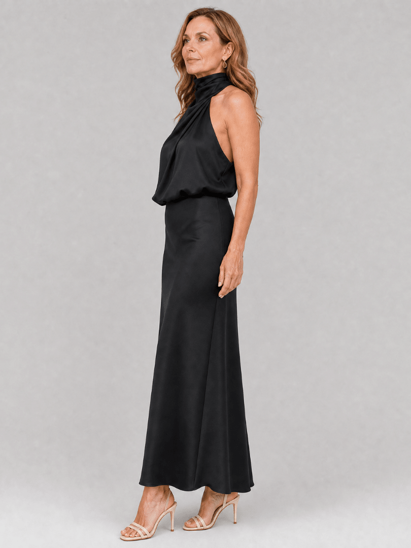 Nopal | Robe Midi sans Manches à Décolleté Drapé