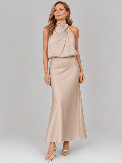 Nopal | Robe Midi sans Manches à Décolleté Drapé