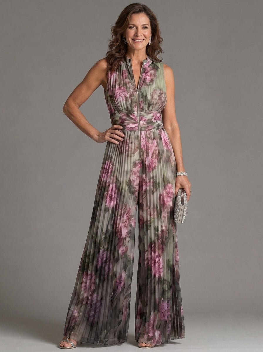 Zakira | Combinaison Fleurie à Encolure Halter et Jambes Larges