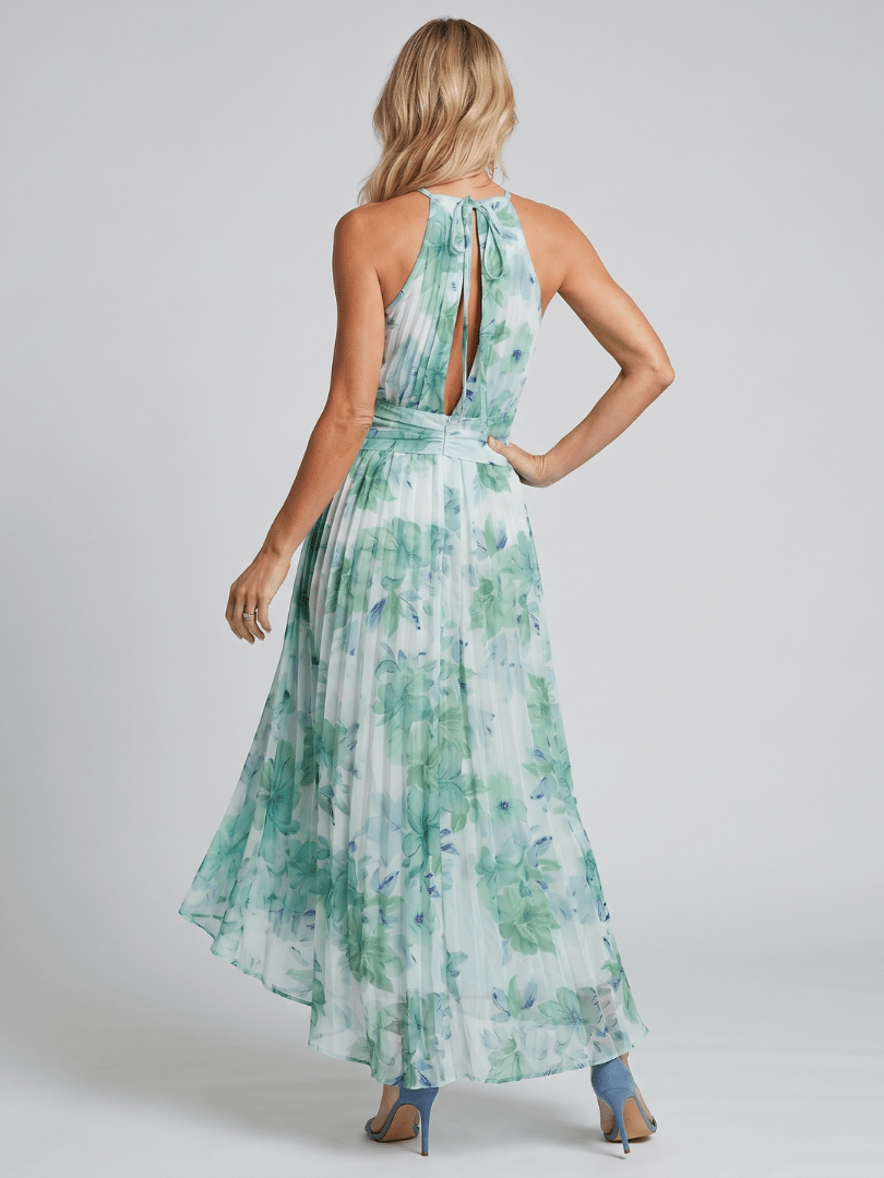 Portia | Robe Midi Plissée à Encolure Halterneck