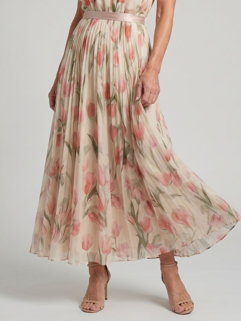 Aurelle | Robe Midi à Motifs Floraux avec Col Halter