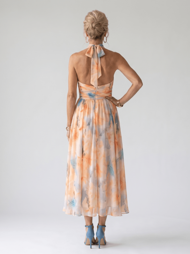Elin | Robe Midi à Encolure Halterneck