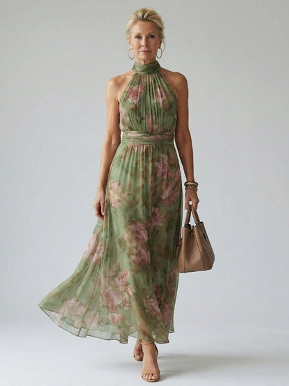 Mirelle | Robe Midi à Col Halter avec des Fronces