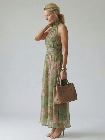 Mirelle | Robe Midi à Col Halter avec des Fronces