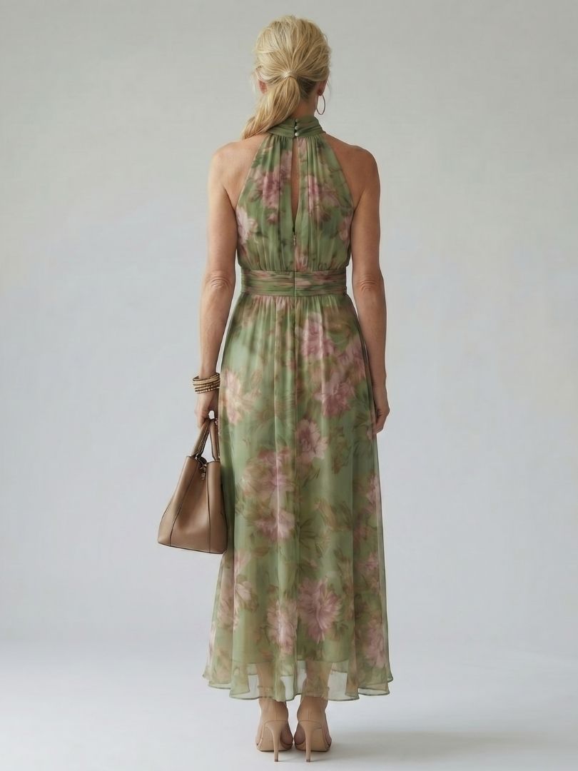 Mirelle | Robe Midi à Col Halter avec des Fronces