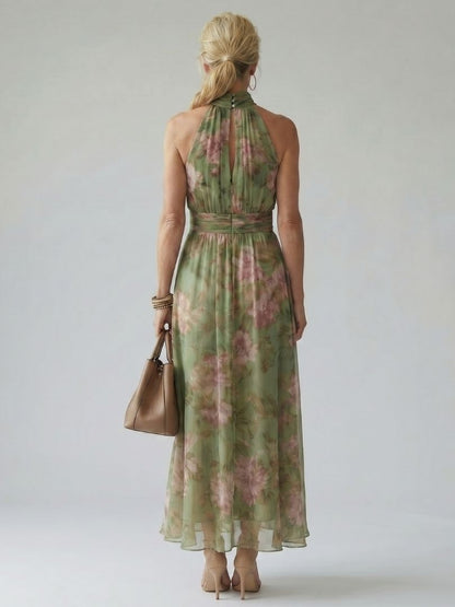 Mirelle | Robe Midi à Col Halter avec des Fronces