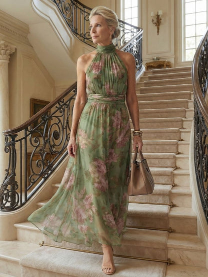 Mirelle | Robe Midi à Col Halter avec des Fronces